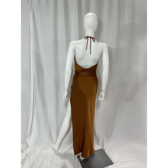 Nicholas 'Lucinda' Brown Halter Cowl Neck Gown Size 4 - Picture 3 of 5